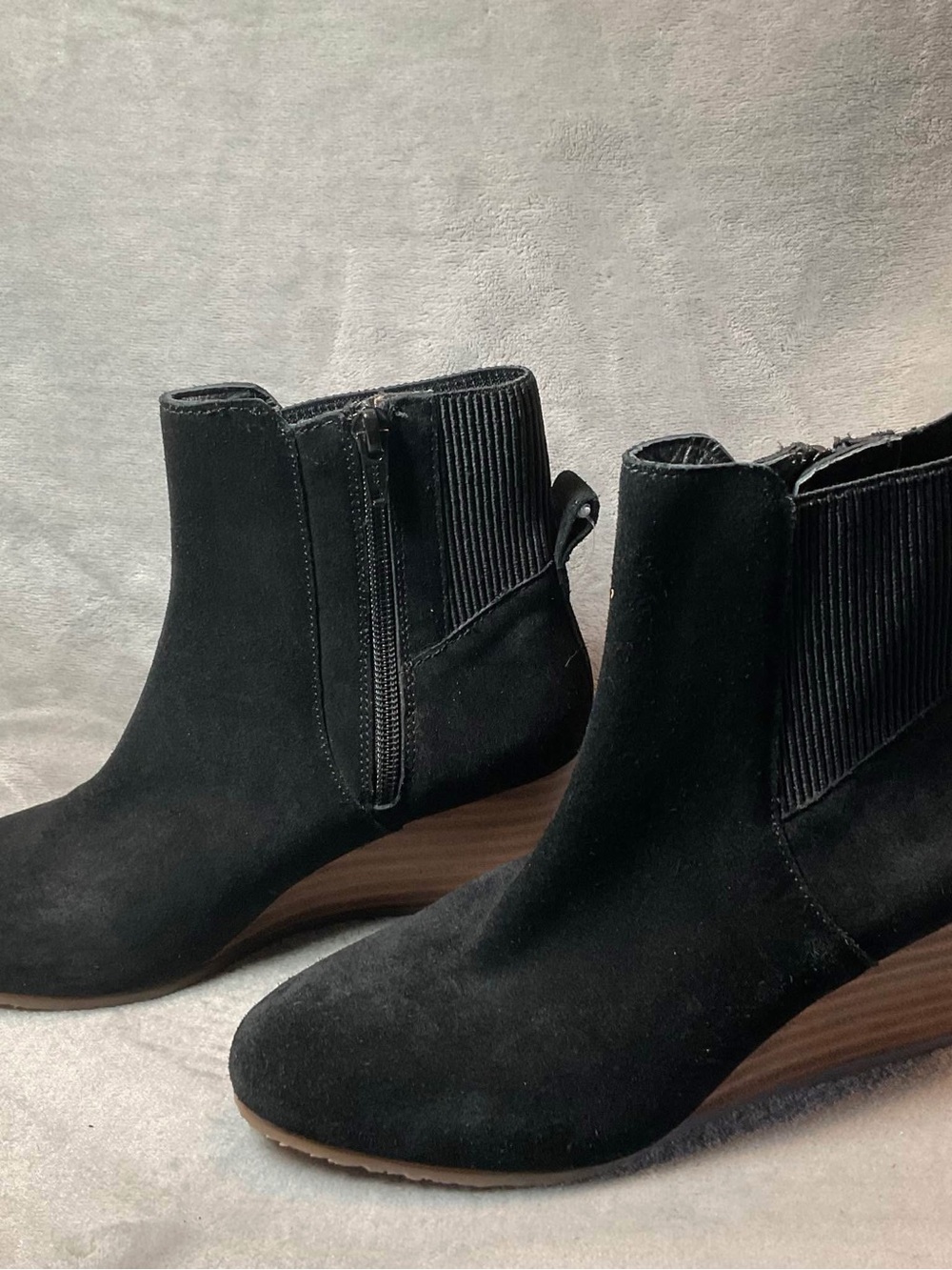 Black Suede Chelsea Wedge Ankle Boots - Women's